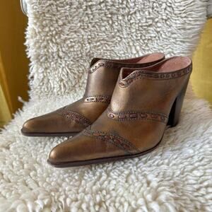 Vintage Bronze Leather Western Heeled Mules Size 9